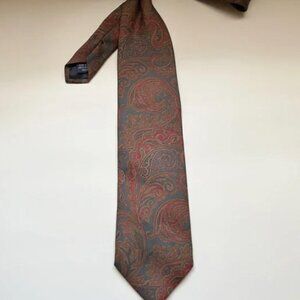 Vintage Faconnable Bohemian Paisley Silk Tie Blue Orange autumn retro boho fall